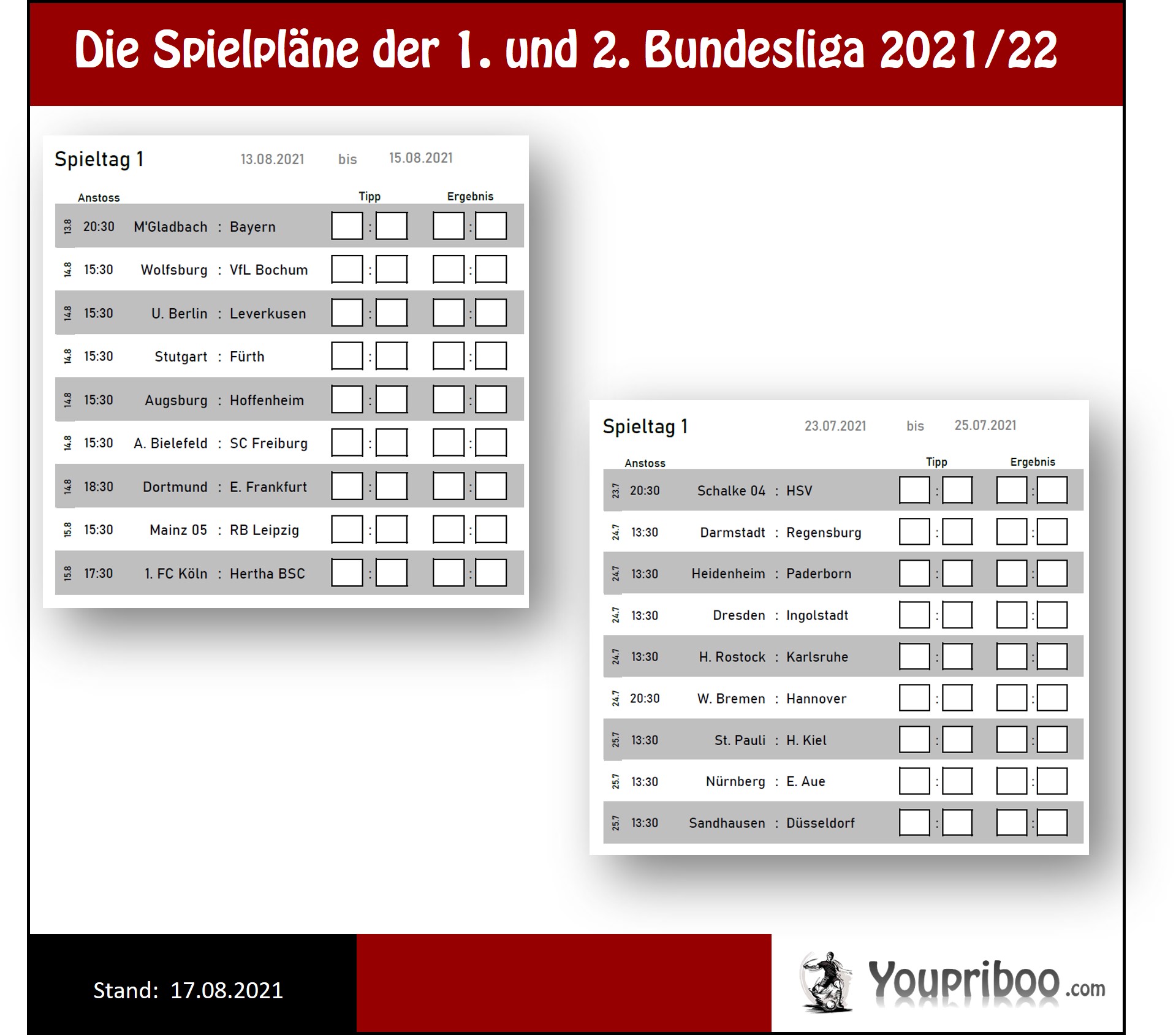 Bundesliga-Spielplan 2021-2022 1. und 2. Liga