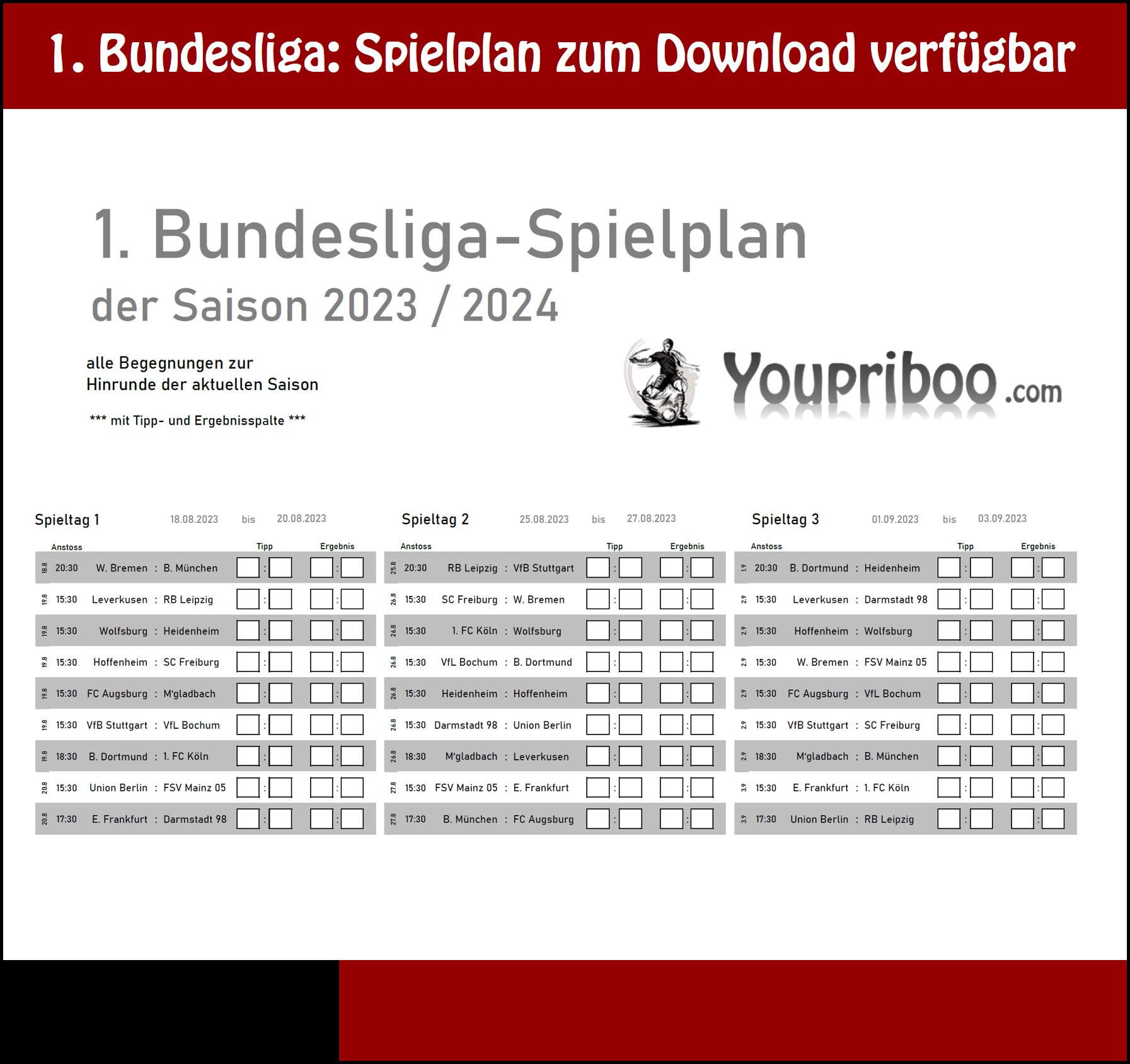 1. Bundesliga-Spielplan 2023-2024 Rückrunde