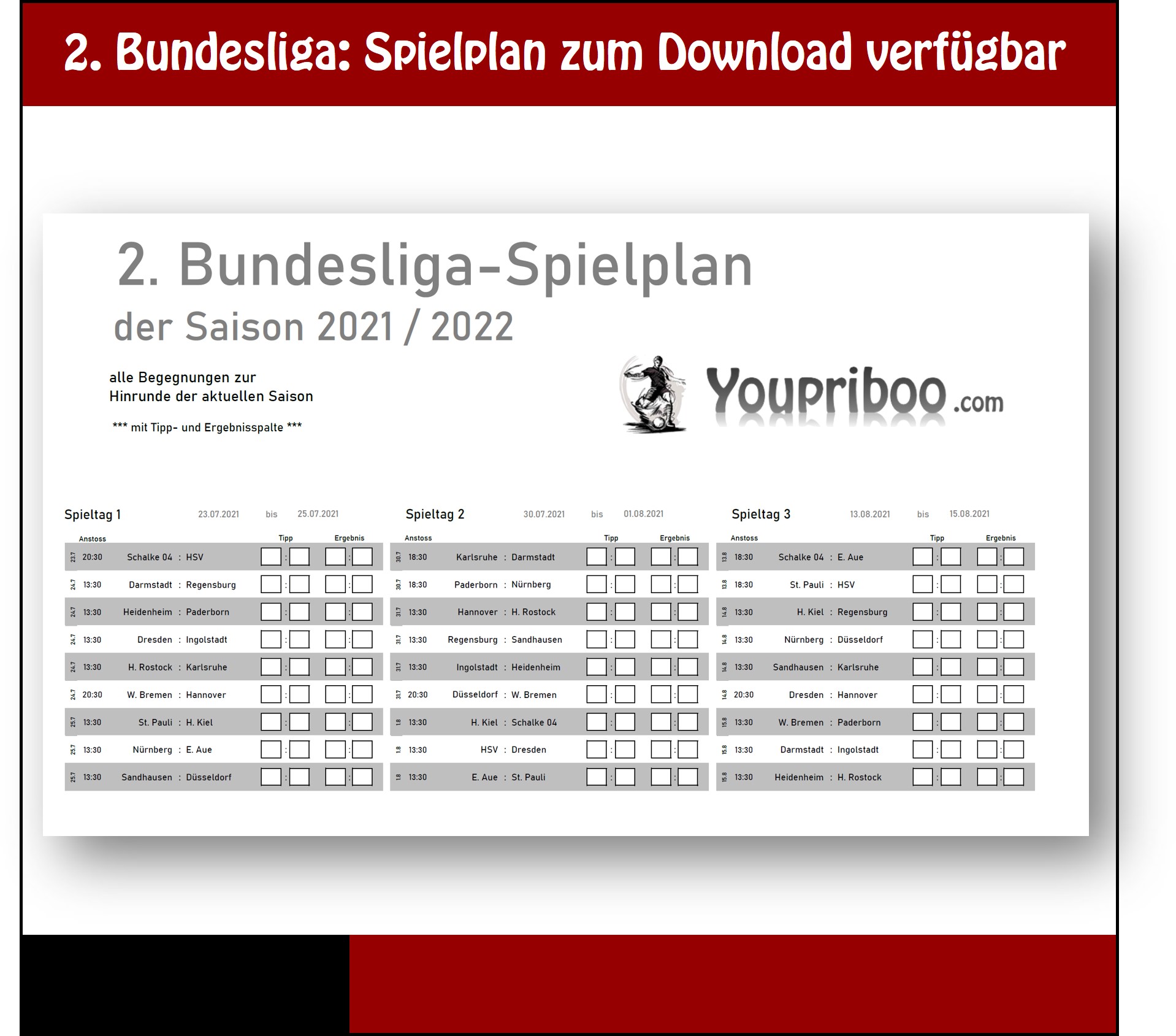 2. Bundesliga-Spielplan 2021-2022 Hinrunde