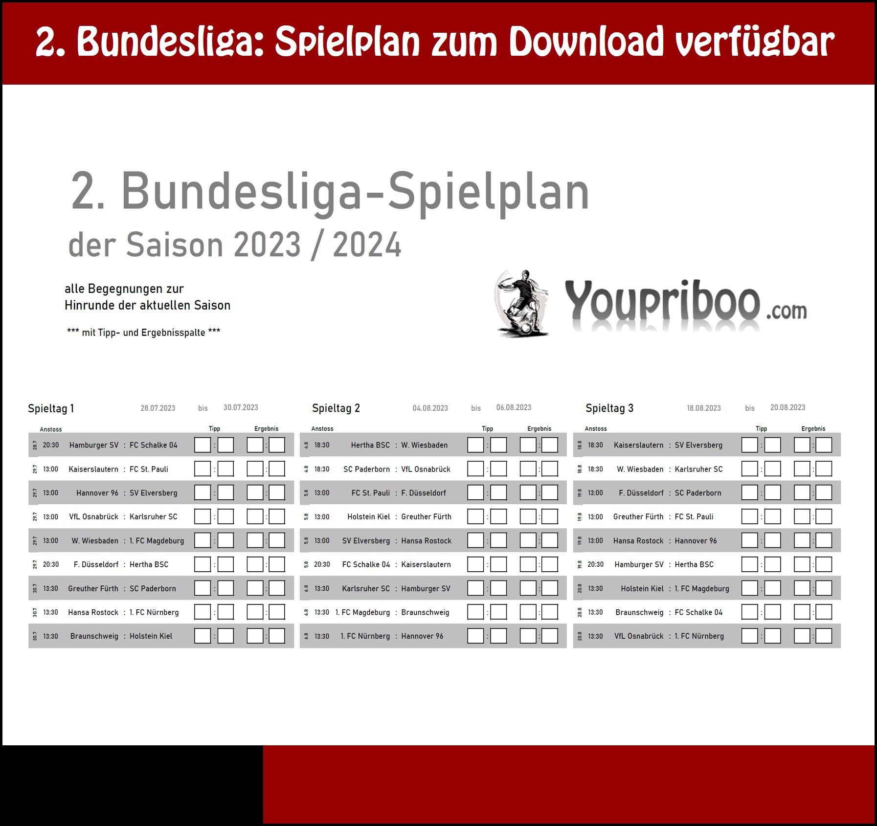 2. Bundesliga-Spielplan 2023-2024 Hinrunde